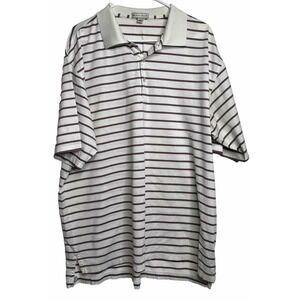 Peter Millar Men Size XL Striped 1/4 Button Short Sleeve 100% Cotton Polo Logo